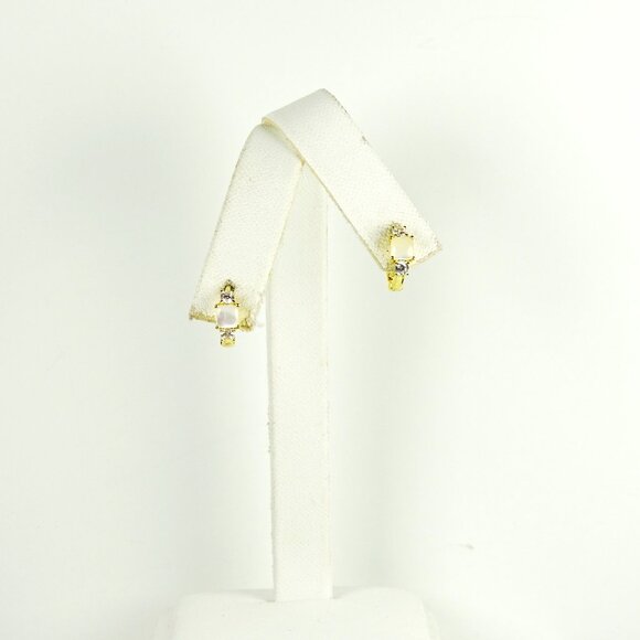 SAVVY CIE JEWELRY June Birthstone Gold Plated MOP & Clear CZ Hoop Earrings - Picture 6 of 10